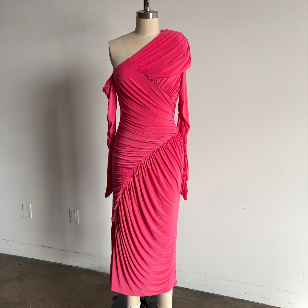 $368 NWT BCBGMaxAzria Jersey Ruched Midi Dress in Cherry Blossom Sz 4